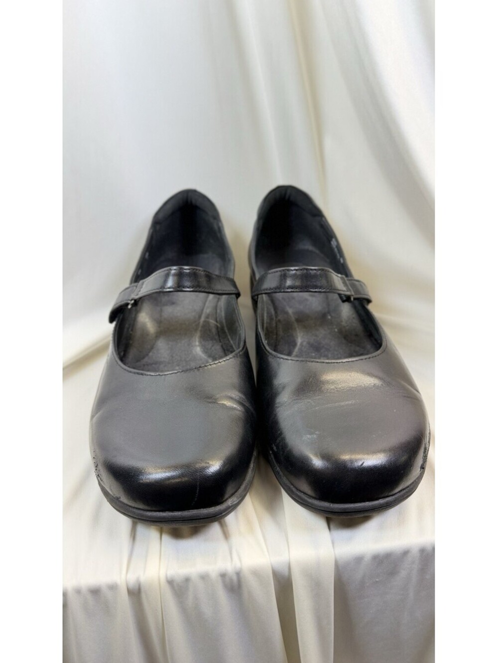 Clarks Artisan Rosalyn Wren Black Leather Mary Jane Sz 12W Block Heel EUC